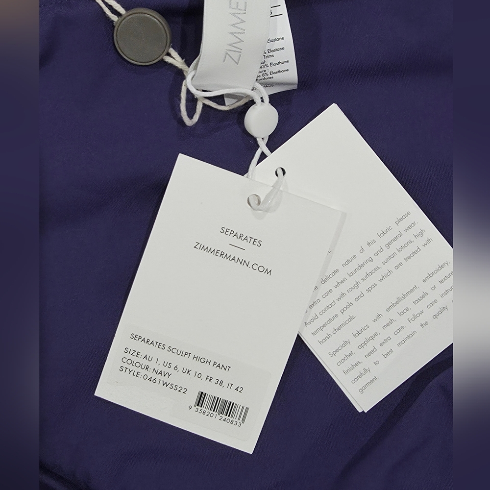 NWT Zimmermann Separates Sculpt High Waist Pant Bikini Bottoms Navy 6 - Picture 4 of 5